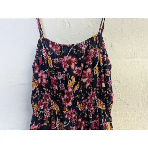 Old Navy Floral Midi Dress Womens Medium Petite Linen Strappy Peasant Cottage - Picture 2 of 6